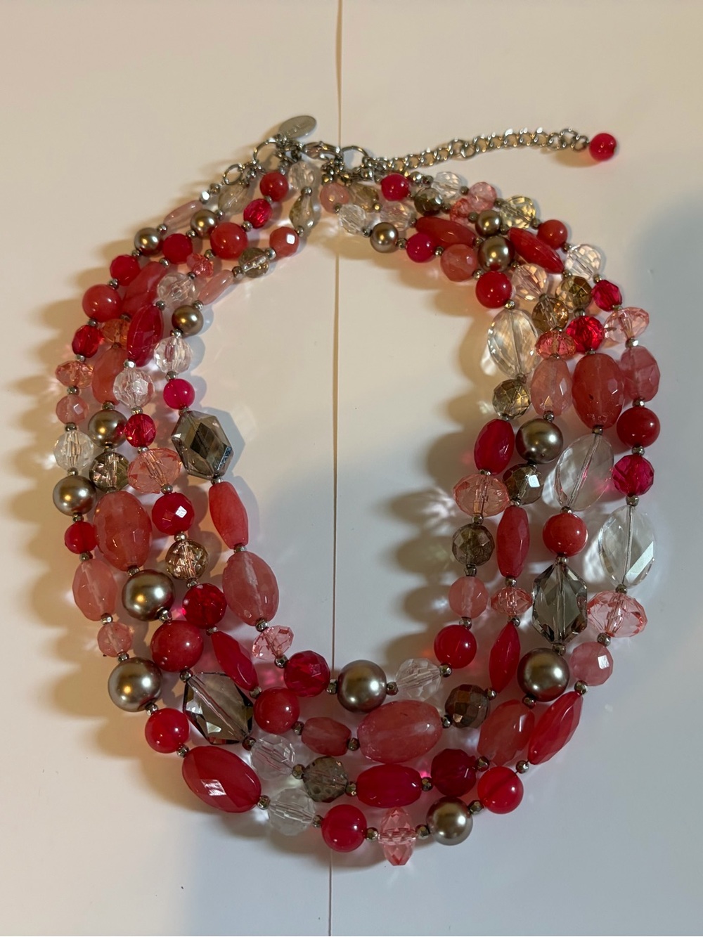 White House Black Market Red and Pink Multi-Strand Beaded Necklace